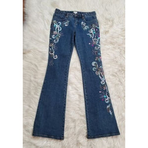 CACHE Womens Embellished Jeans Denim Sequins Beads Embroidery Bootcut Size 2